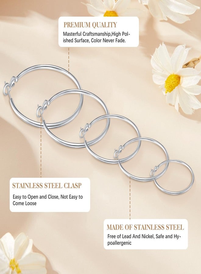 Tedux 5 Pairs Stainless Steel Hoop Earrings, Big Thin Hypoallergenic Earrings for Women, Stylish Simple Hoop Earrings 30/40/50/60/70mm - Image 3